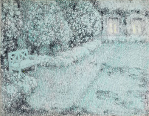 SDD 2020 - TALABARDON & GAUTIER Henri Le Sidaner Le jardin blanc au clair de lune, Gerberoy, 1910 crayon noir et rehauts d'aquarelle  (2)