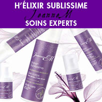 Jeanne M<br>H’éLixir subLissime<br>soins experts<br>soin visage & corps