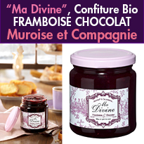 MA DIVINE<br>nouvelle confiture <br> framboise chocolat<br>MUROISE ET COMPAGNIE